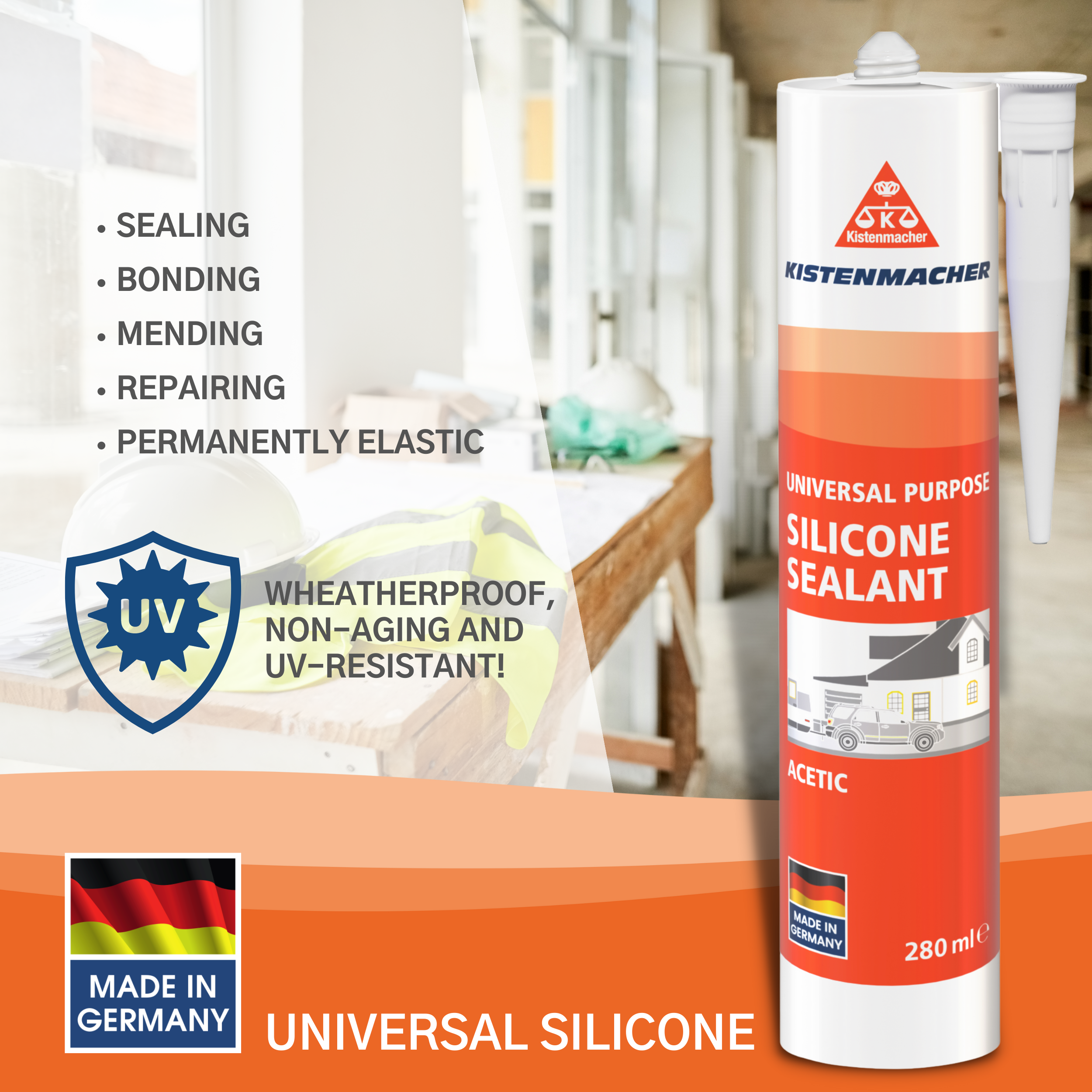 KISTENMACHER Universal Purpose Silicone Sealant, 280 ml, beige