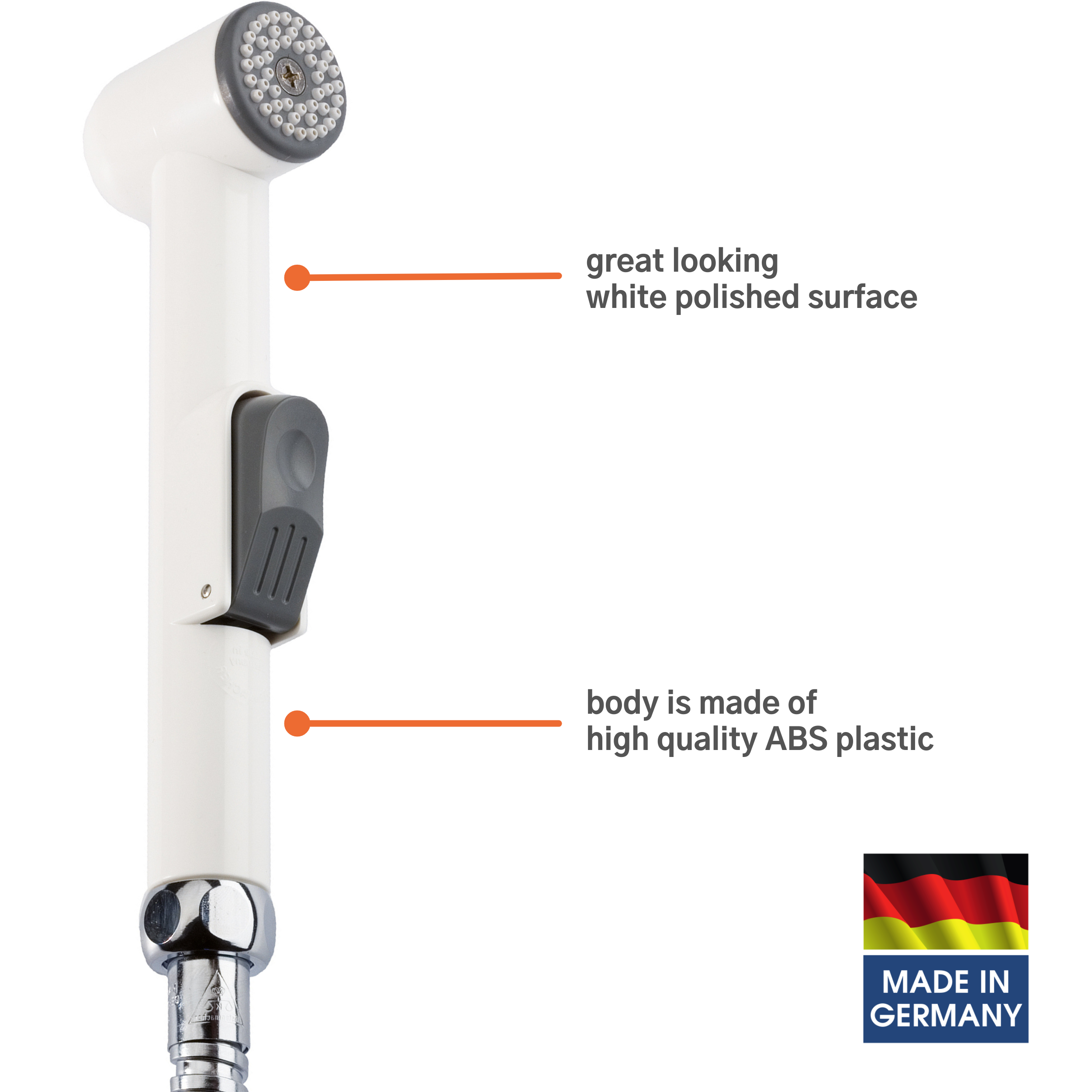 Shattaf-Set KISTENMACHER Classic chrome, complete set with bidet handle, 120 cm bidet hose and wall holder 