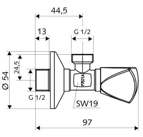 Angle valve large type, 1/2" x 1/2"