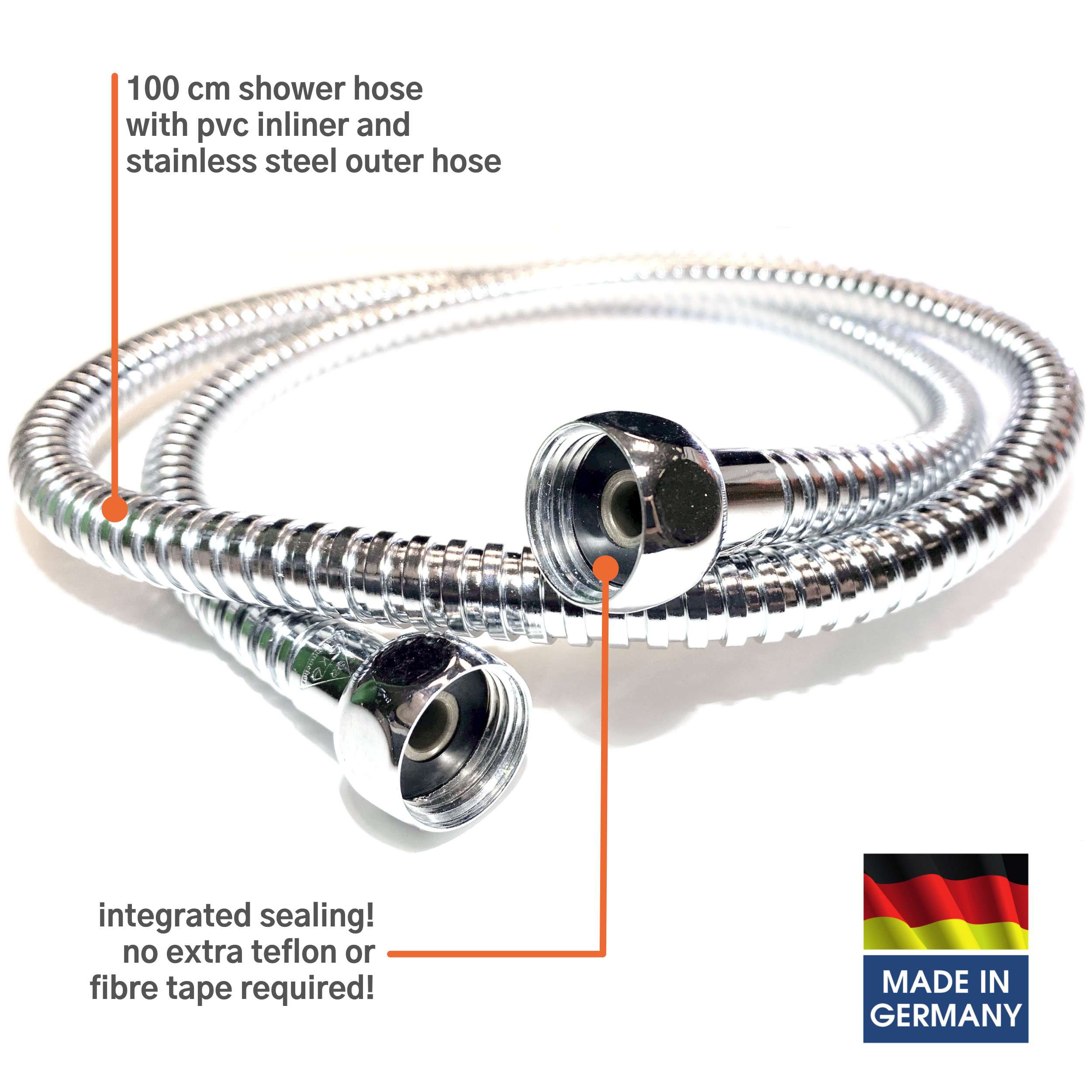 Shattaf-Set KISTENMACHER Classic chrome, complete set with bidet handle, 120 cm bidet hose and wall holder 