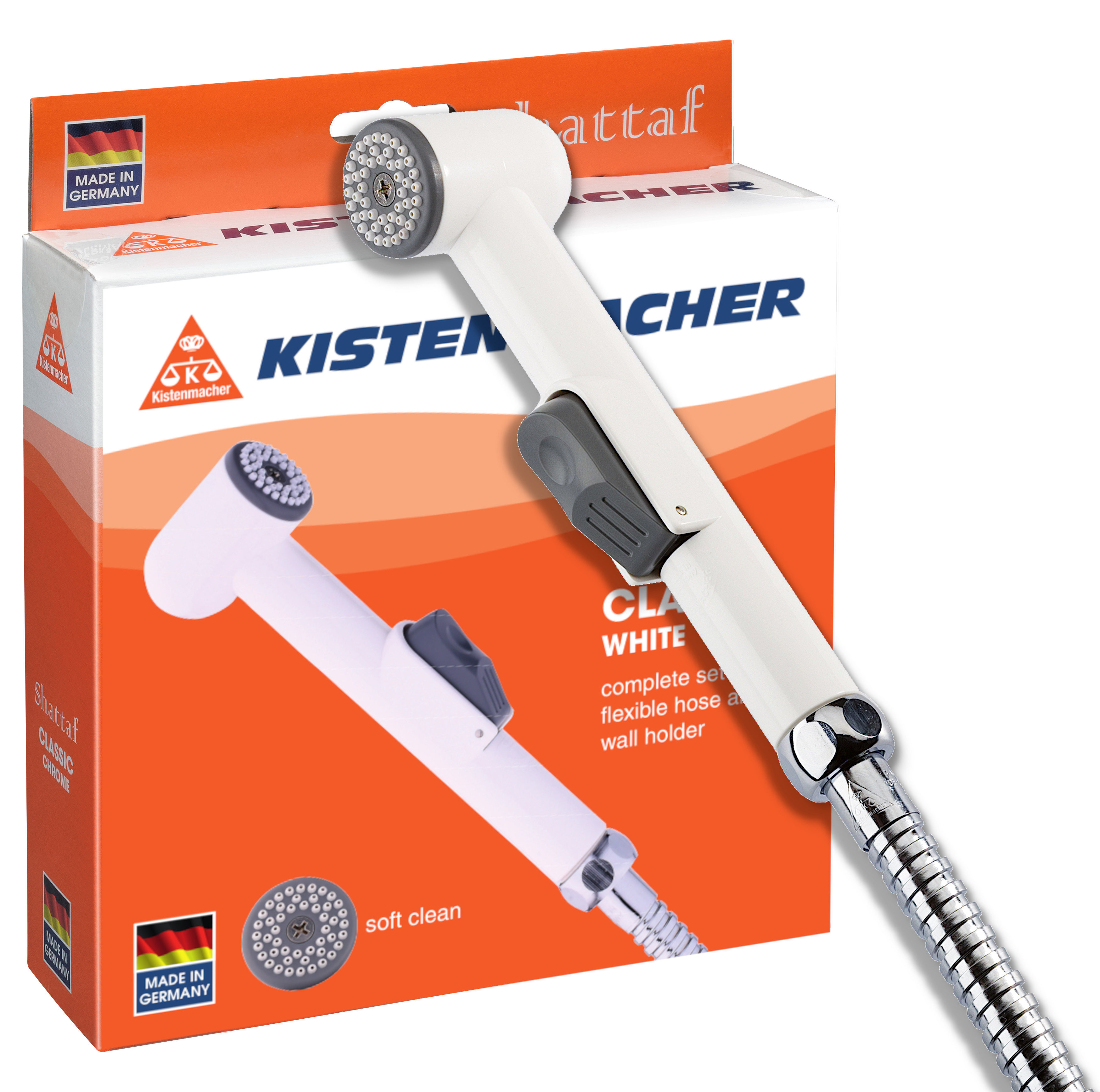 Shattaf-Set KISTENMACHER Classic chrome, complete set with bidet handle, 120 cm bidet hose and wall holder 