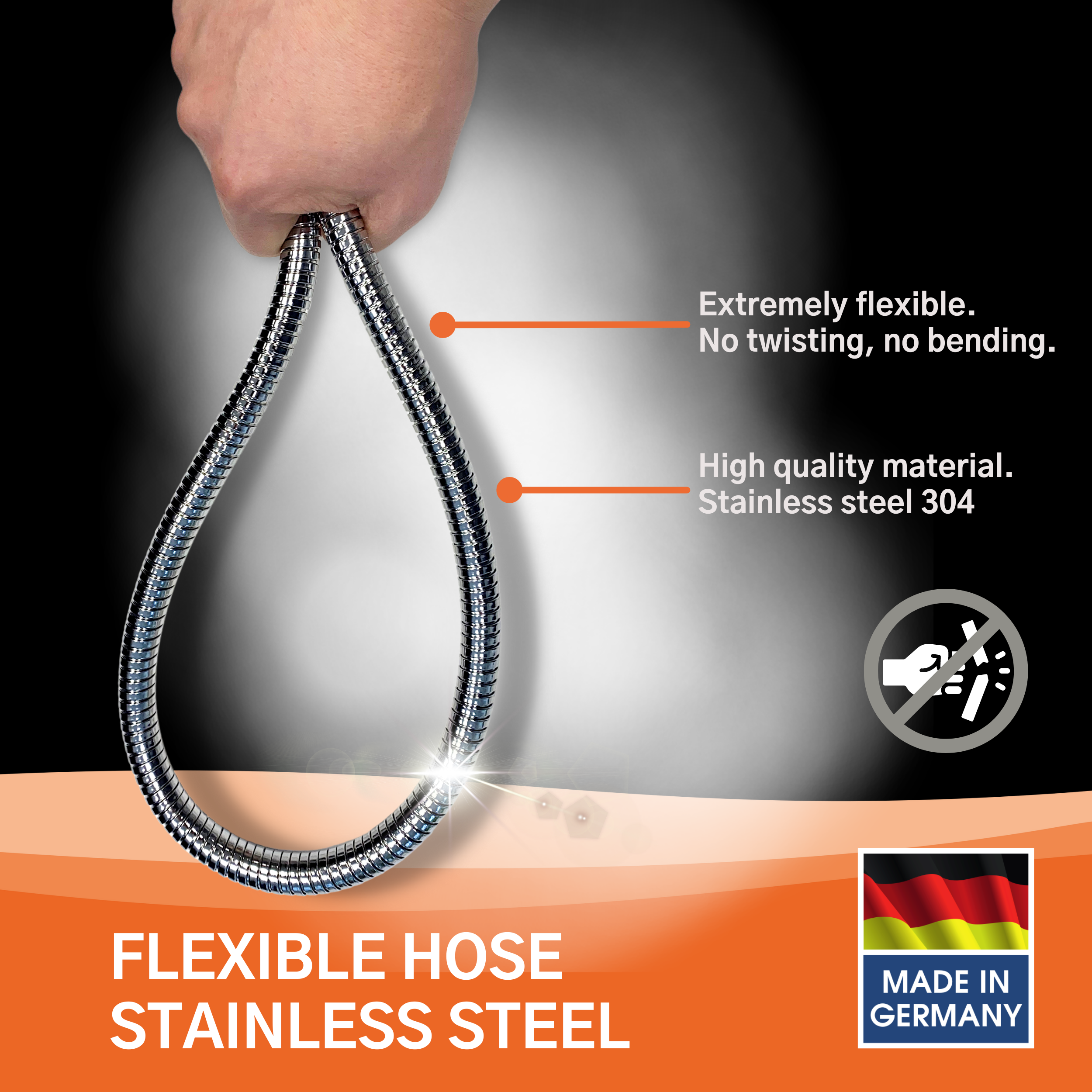 Shower hose double agraff, stainless steel, 175 cm