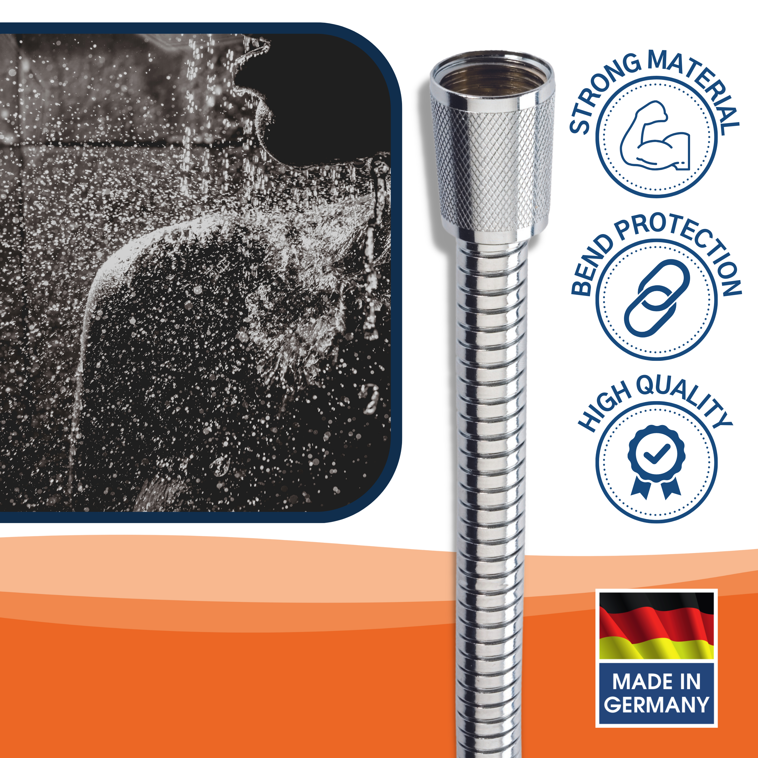 Shower hose double agraff, stainless steel, 175 cm