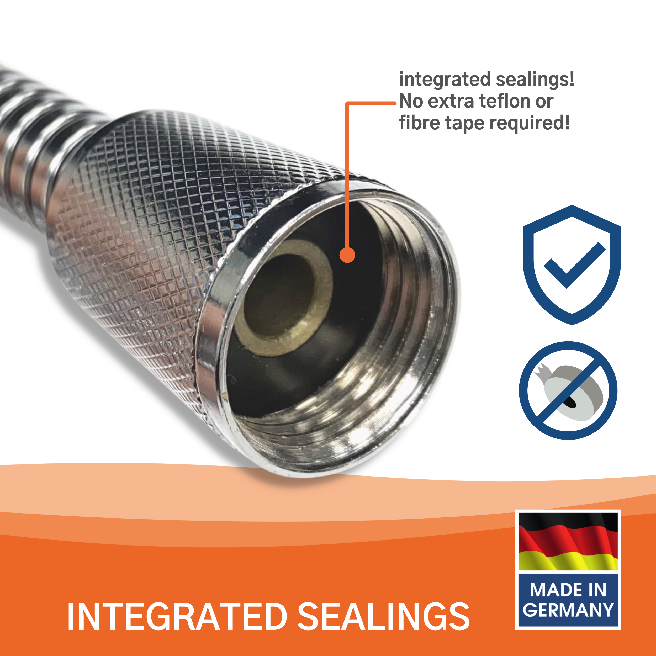 Shower hose double agraff, stainless steel, 175 cm