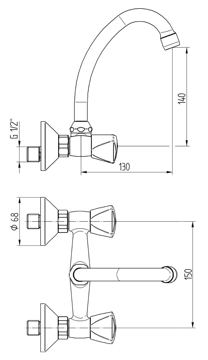 EGK CLASSIC 2-handle wall mounted sink mixer