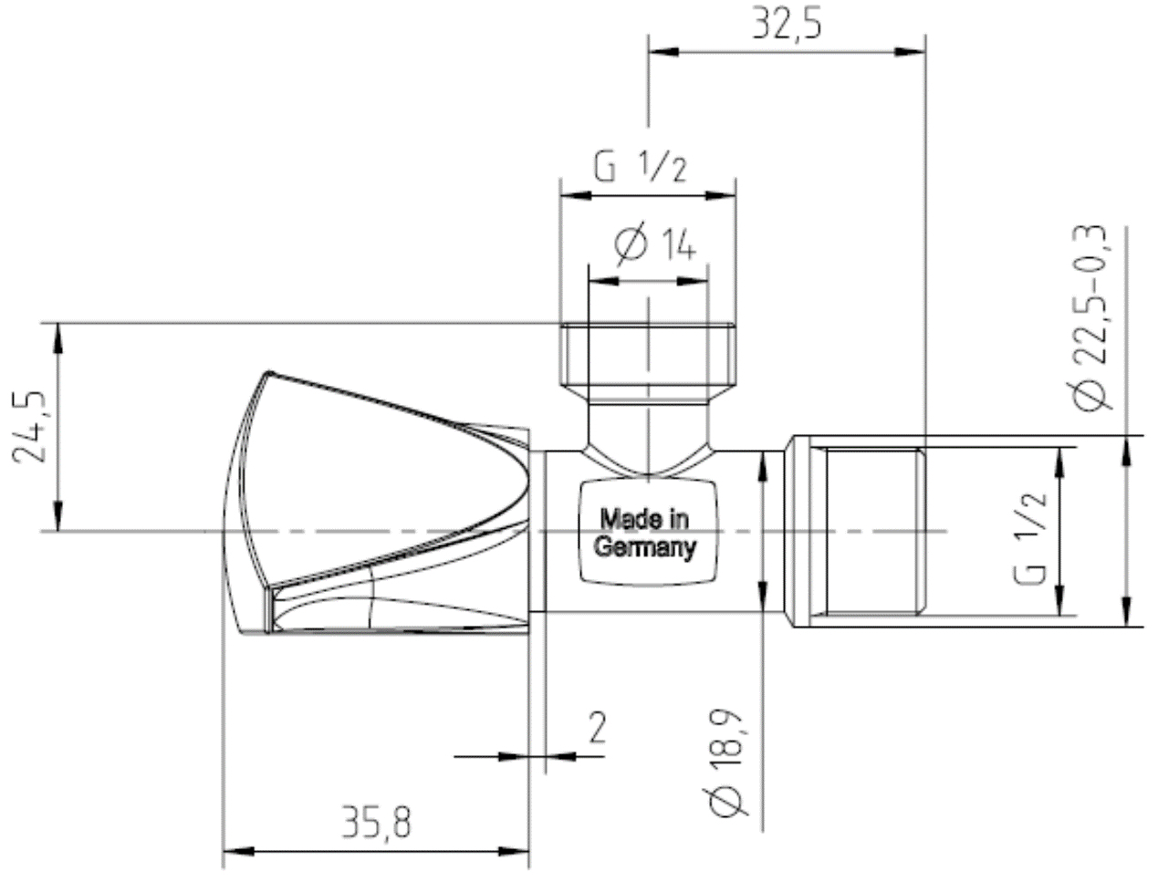 Angle valve, 1/2" x 1/2"