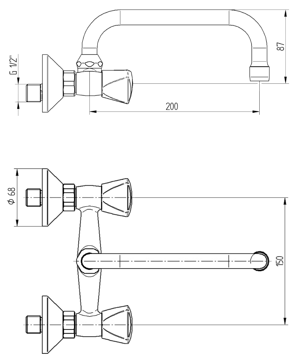 EGK CLASSIC 2-handle wall mounted sink mixer, with U-spout